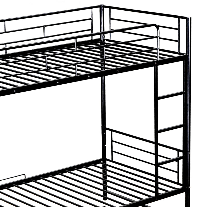 Twin Over Twin Metal Bunk Bed With Shelf And Guardrails