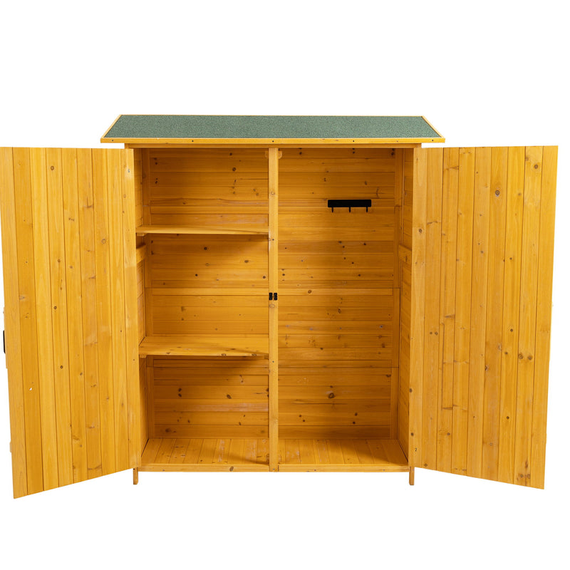 Outdoor Storage Shed With Lockable Door, Wooden Tool Storage Shed With Detachable Shelves & Pitch Roof - Natural