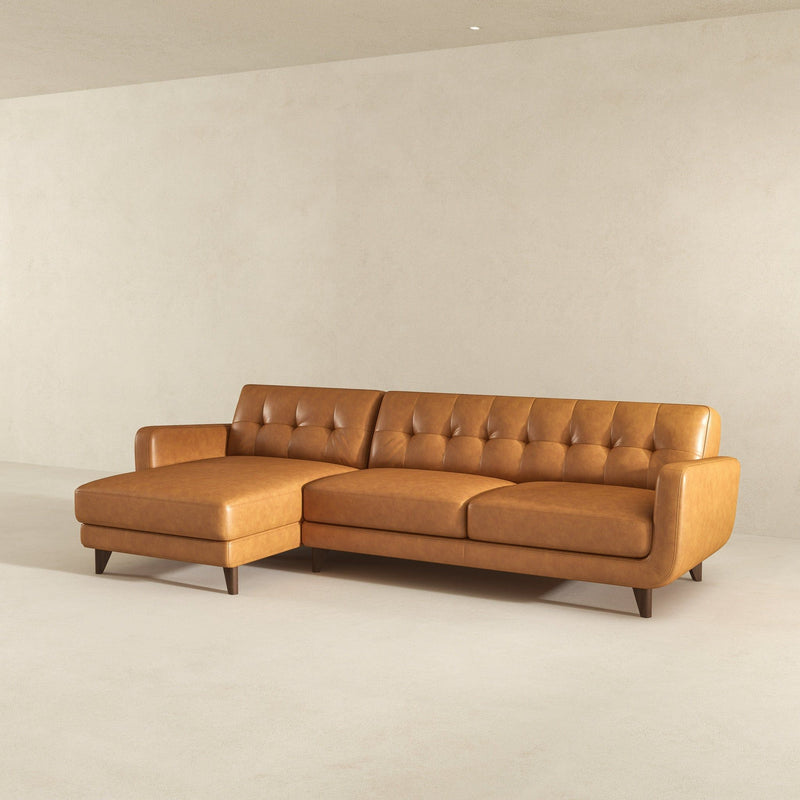 Allison - Mid-Century Modern Leather Sectional Sofa Chaise