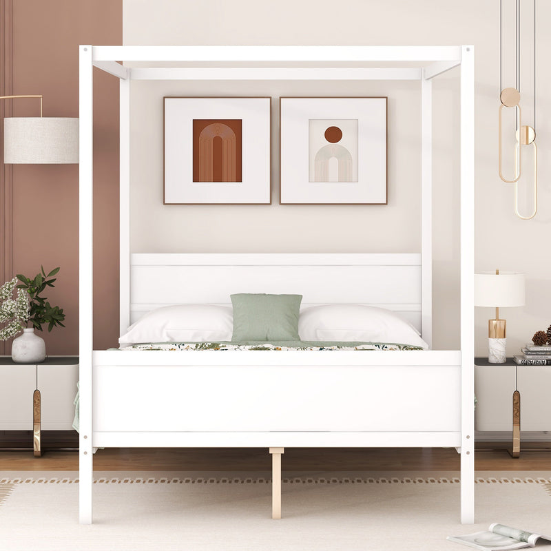 Queen Size Canopy Platform Bed with Headboard and Footboard,Slat Support Leg - White(OLD SKU:LT001912AAK)