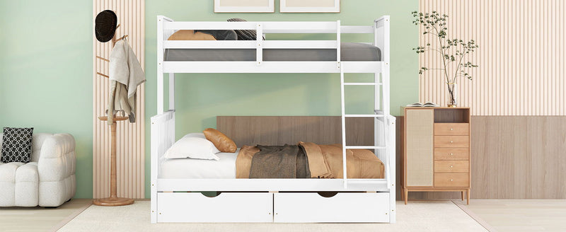 Twin Over Full Bunk Bed With Ladders And Two Storage Drawers