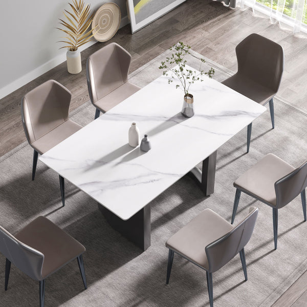 Modern Artificial Stone White Straight Edge Metal Leg Dining Table