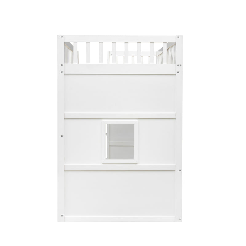 Twin Size House Loft Bed With Ladder-White+Gray Frame