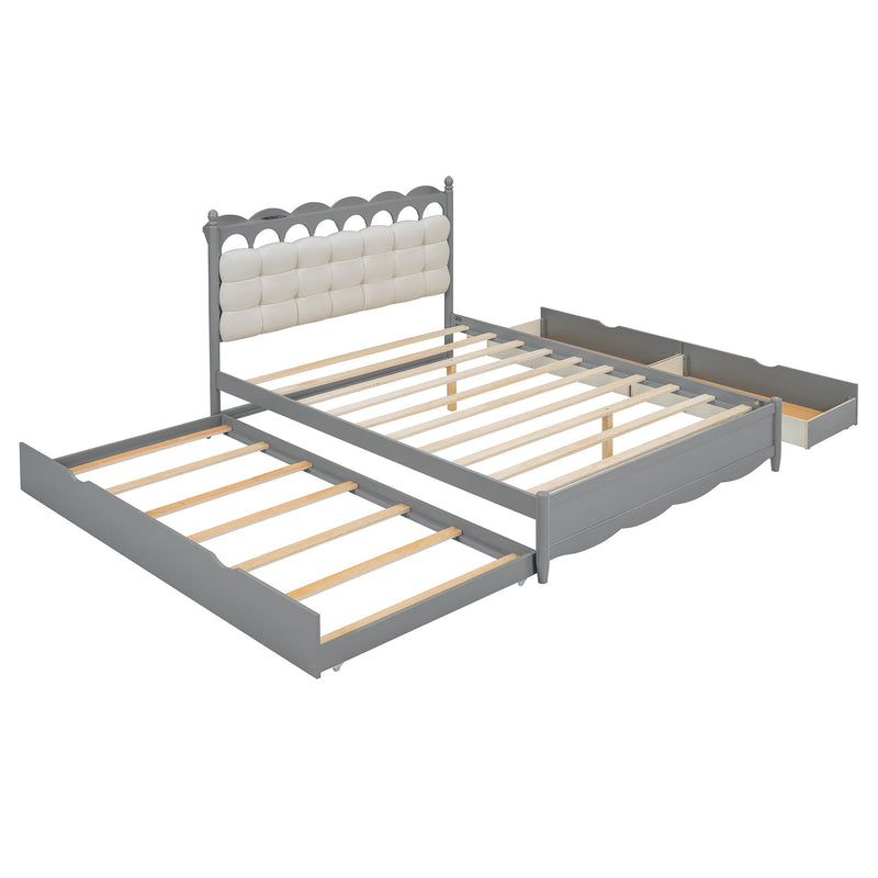 Storage Platform Bed, With 2 Big Drawers, Trundle, One Set Of Sockets & USB Ports