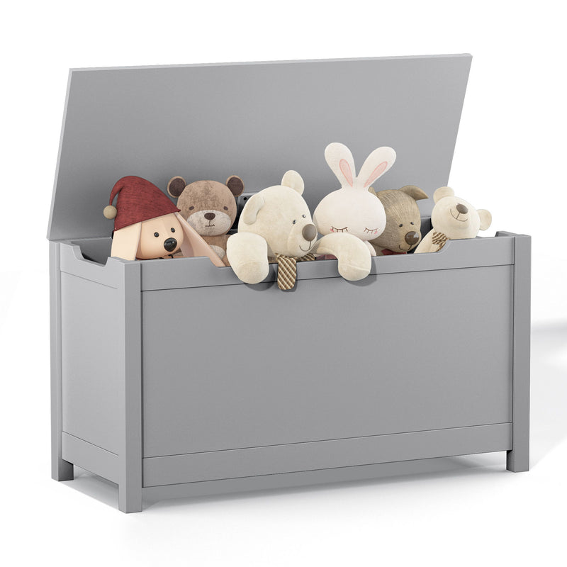 Kids Wooden Toy Box Storage With Safety Hinged Lid For Ages 2+ - Gray