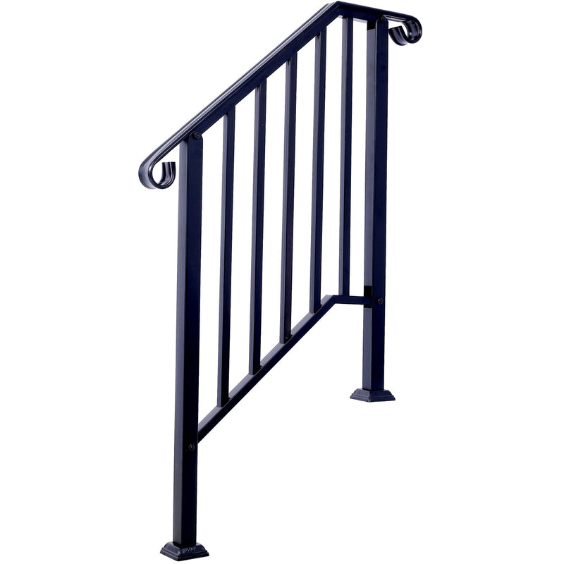 Handrails For Outdoor Steps, Fit 2 Or 3 Steps Outdoor Stair Railing, Wrought Iron Handrail, Flexible Porch Railing, Transitional Handrails For Concrete Steps Or Wooden Stairs