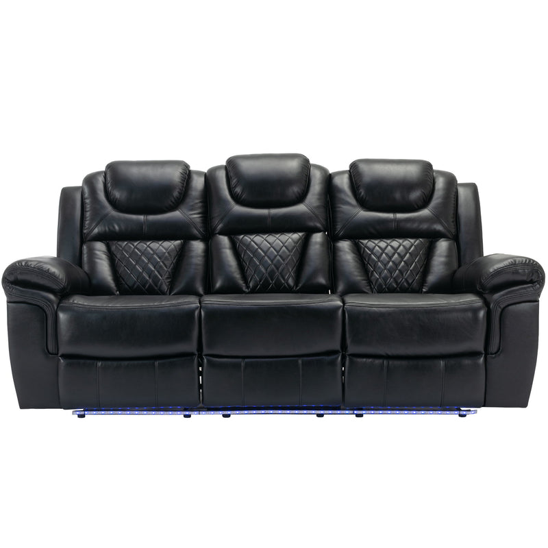 Home Theater Seating Manual Recliner Chair With Center Console And Led Light Strip For Living Room