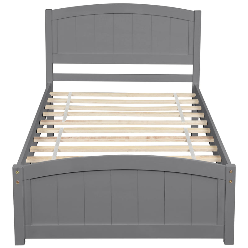 Wood Platform Bed with Headboard,Footboard and Wood Slat Support, Gray