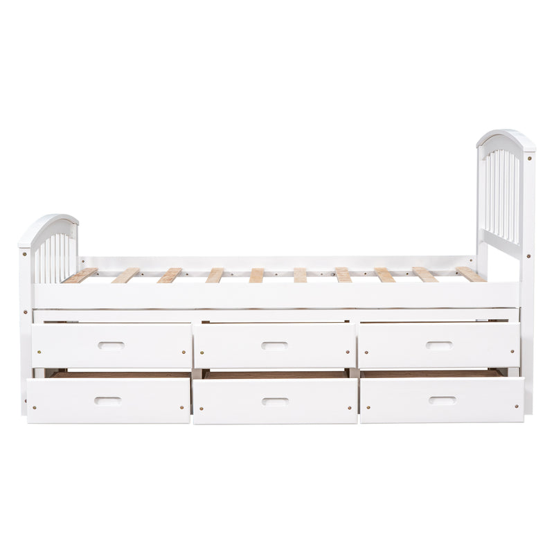 Twin Size Platform Storage Bed Solid Wood Bed with 6 Drawers,White