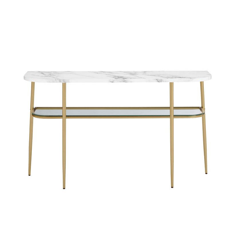 Modern Minimal Curved Faux Marble Entry Table - Gray / Gold