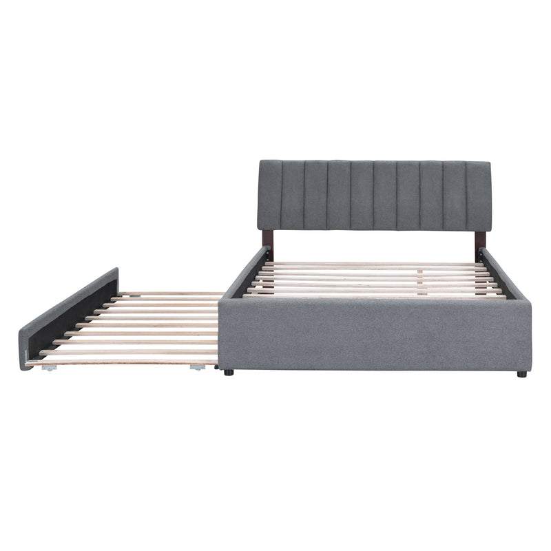 Teddy Fleece Queen Size Upholstered Platform Bed with Trundle, Gray