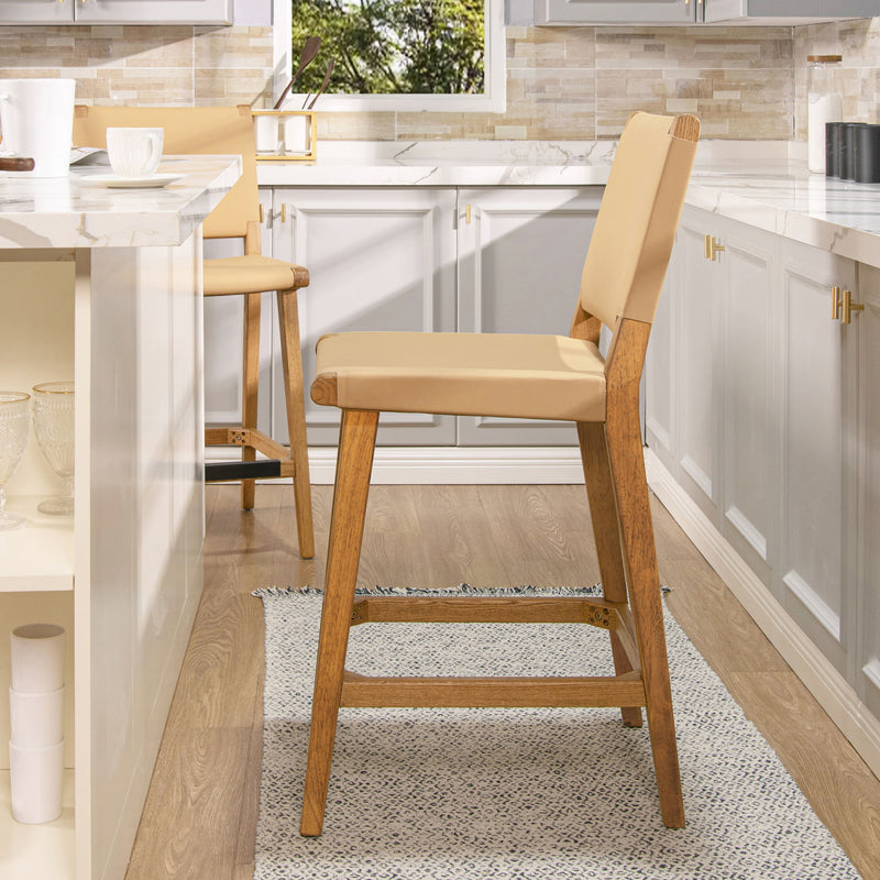 Pierre - Farmhouse Saddle Kitchen Island Counter Stool With Back - Sunkissed Beige Leather / Natural