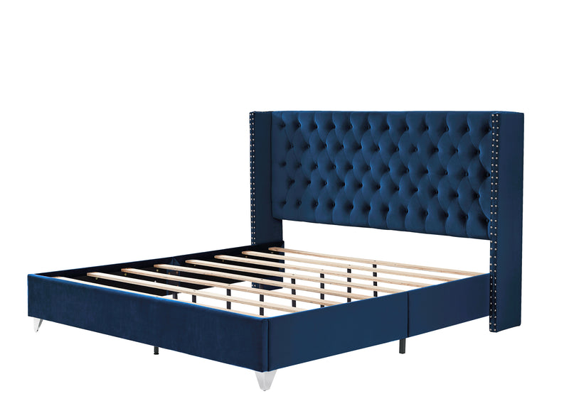 B100S King bed, Button designed Headboard,strong wooden slats + metal legs with Electroplate