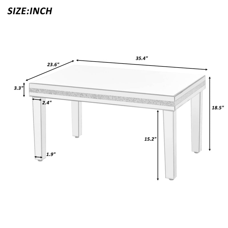 Fashionable Modern Glass MirroredTable With Crystal Design And Adjustable Height Legs