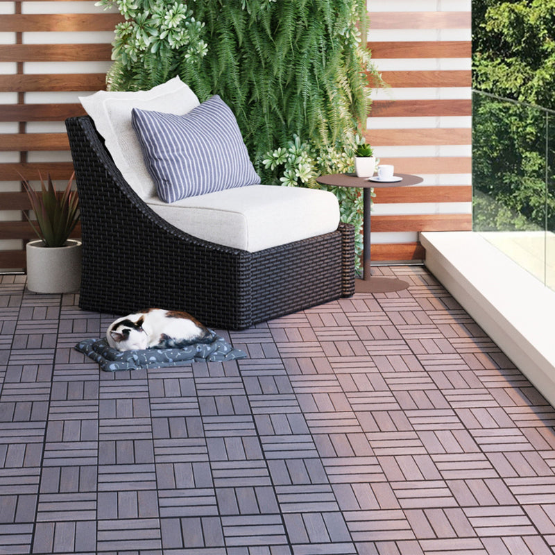 Interlocking Deck Tiles Checker Pattern, Square Acacia Hardwood Outdoor Flooring For Patio, Bancony, Pool Side