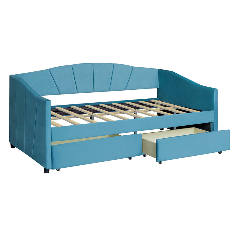 Upholstered Daybed With Two Drawers And Wood Slat