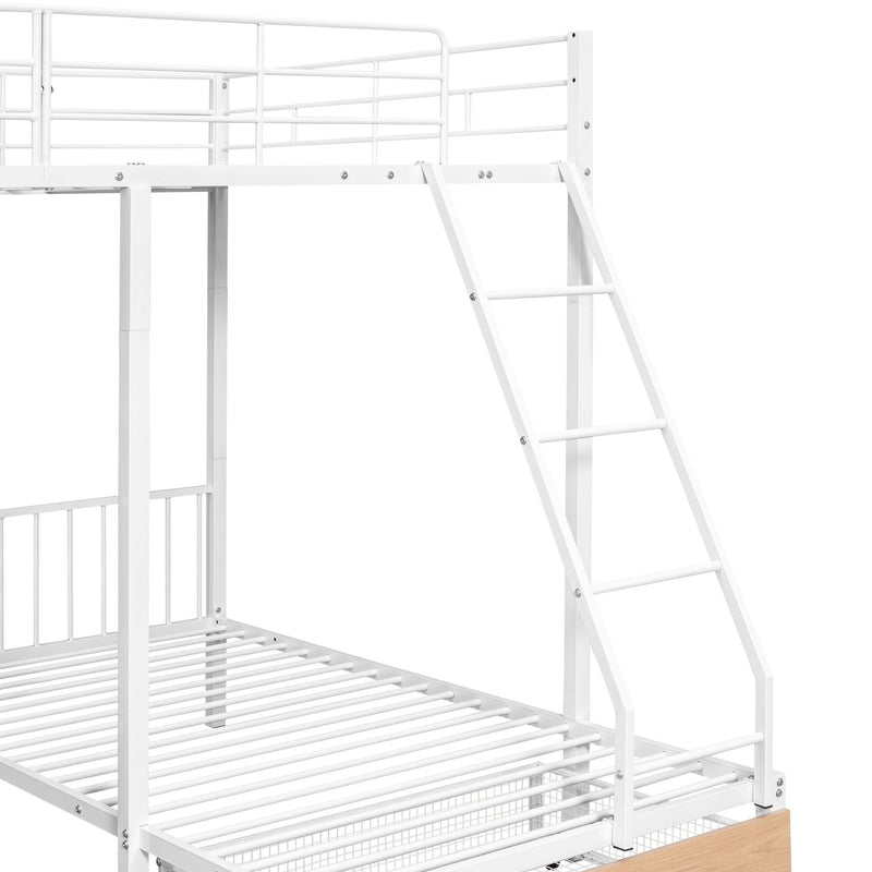 Bunk Bed, Metal Triple Bunk Bed With Drawers And Guardrails