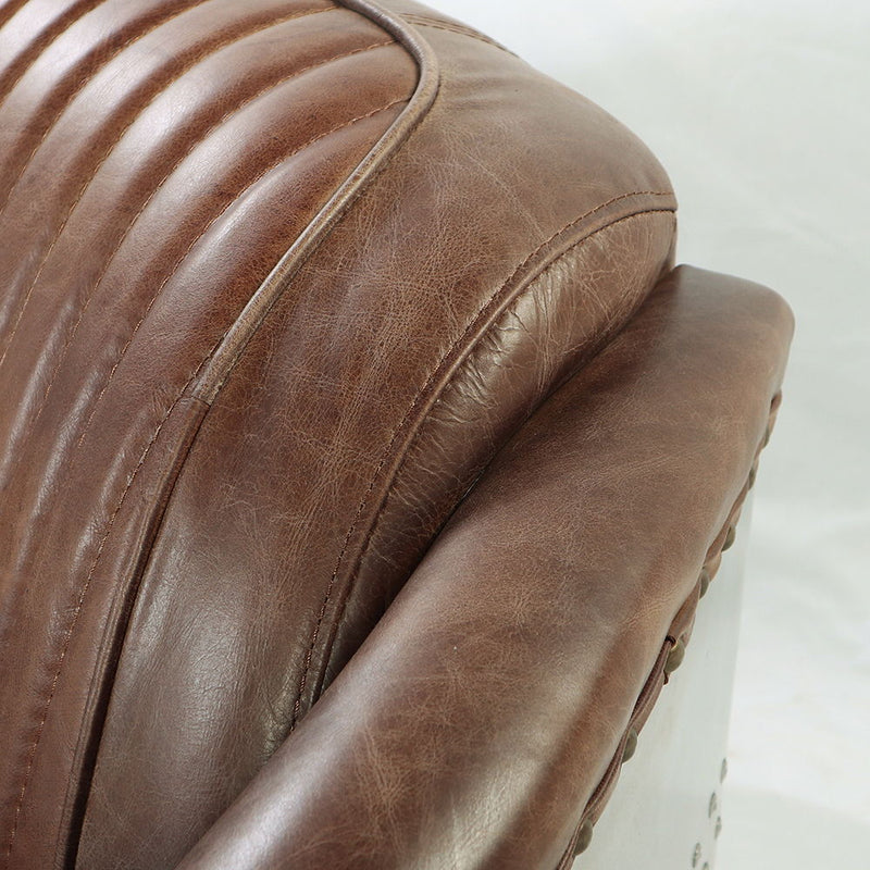 Brancaster - Loveseat - Retro Brown Top Grain Leather & Aluminum