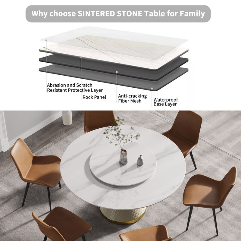 Modern Artificial Stone Round Carbon Steel Base Dining Table Stone Turntable