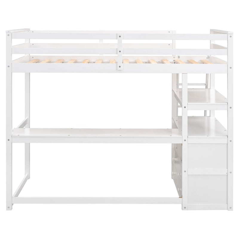 Twin Size Loft Bed with Desk and Shelves, Two Built-in Drawers, White(Old SKU: GX000423AAK)