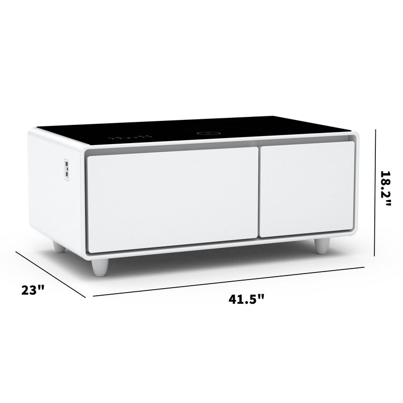 Modern Smart Coffee Table With Built-In Fridge - Bluetooth Speaker, Wireless Charging, Touch Control Panel, USB Interface, Outlet Protection, Atmosphere Light