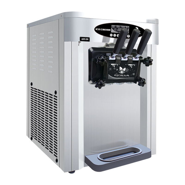 Commercial Desktop Ice Cream Machine, 25-30L / H Production Capacity, With 2X6L Hopper, 2000W Power, Soft Ice Cream Machine For Restaurants And Snack Shops, Three Flavors - Silver