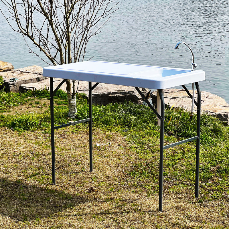 Outdoor Fish And Game Cutting Cleaning Table With Sink And Faucet - Off White