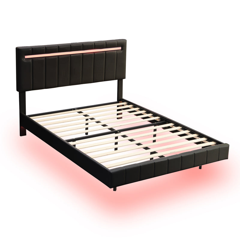 Queen Size Floating Bed Frame with LED Lights and USB Charging,Modern Upholstered Platform LED Bed Frame,Black