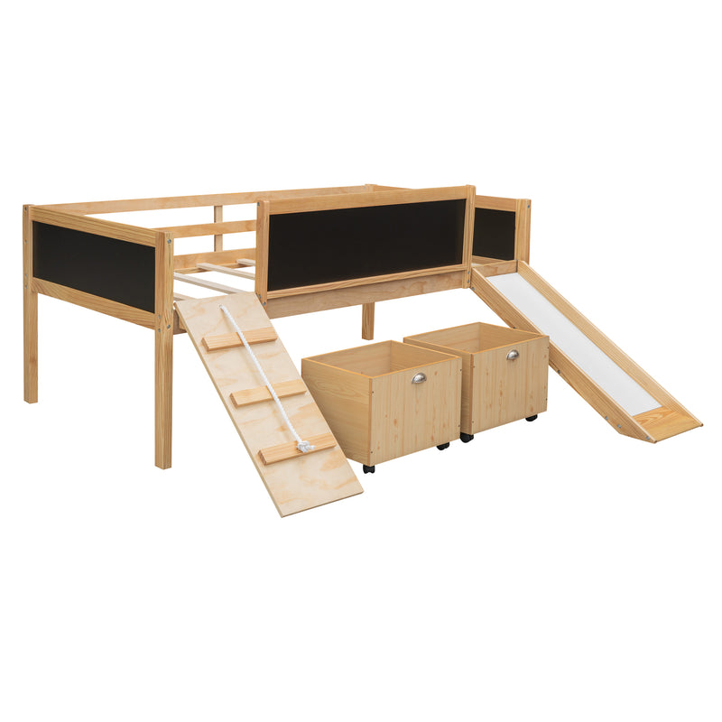 Twin size Loft Bed Wood Bed with Two Storage Boxes - Natrual ( old sku: LP000075AAM )