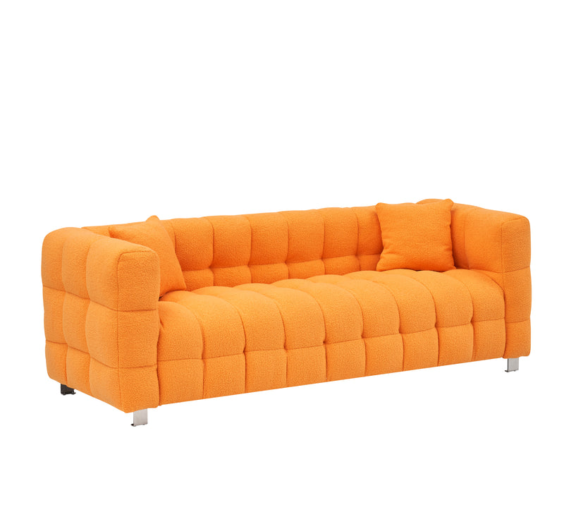 80-Inch Orange Teddy Fleece Sofa for Living Room or Bedroom, Including Two Throw Pillows & Sturdy Hardware Foot Support