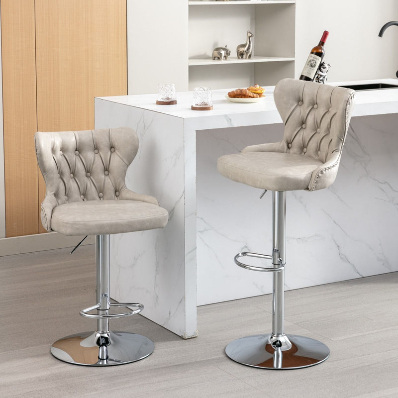 Swivel Barstools Adjusatble Seat Height From 25-33", Modern Upholstered Chrome Base Bar Stools With Backs Comfortable Tufted For Home Pub And Kitchen Island