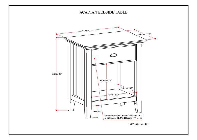 Acadian - Bedside Table, Handcrafted