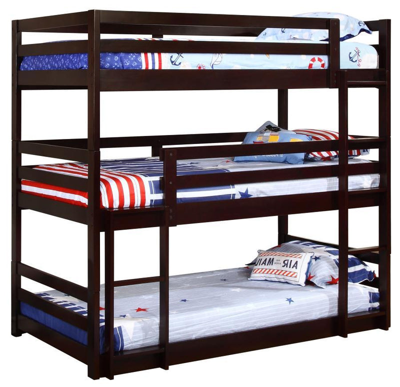 Sandler - Wood Twin Triple Bunk Bed - Cappuccino