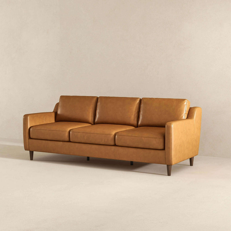 Cooper - Mid-Century Modern Leather Sofa - Light Tan / Tan