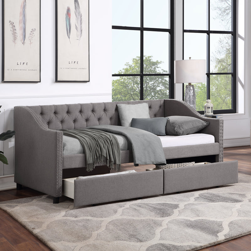 Upholstered Twin Size daybed with Two Drawers, Wood Slat Support, Gray(OLD SKU :LP000011AAE)