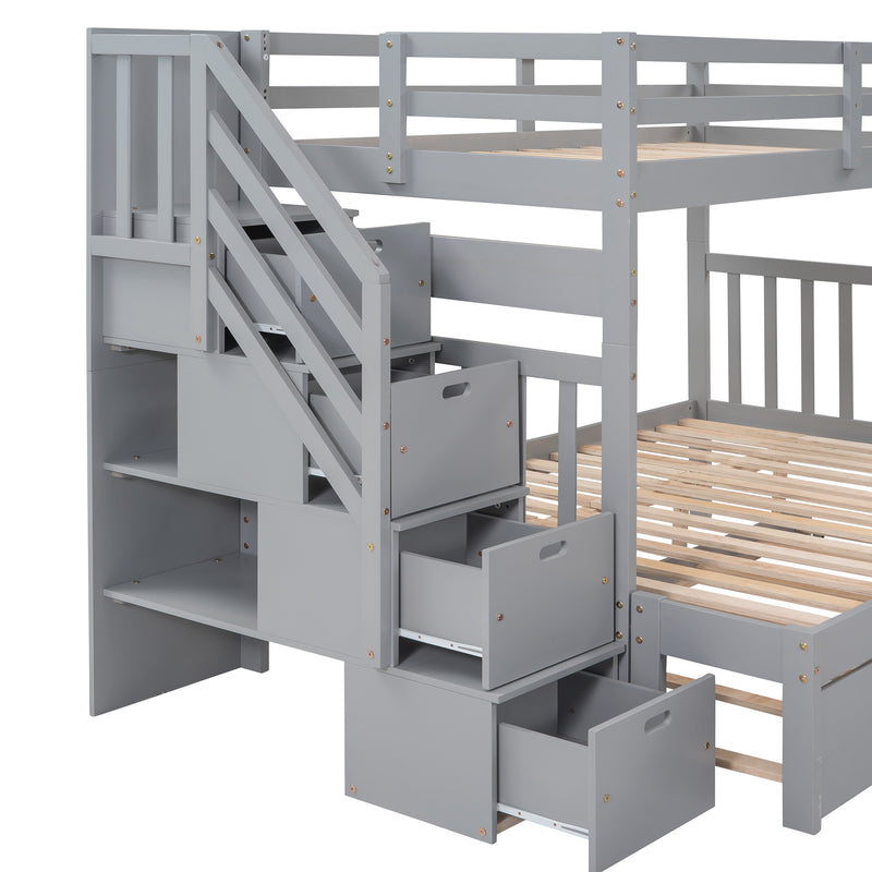 Twin over Twin/Full Bunk Bed with Twin Size Trundle (Gray)(OLD SKU :LP000025AAE)