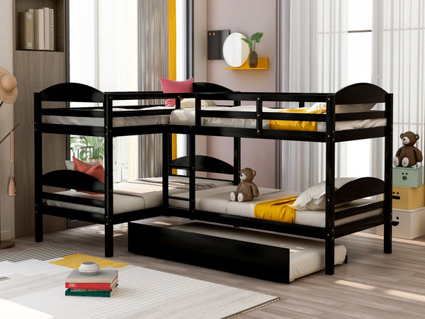 Twin L-Shaped Bunk bed with Trundle-Espresso{OLD SKU:LP000024AAP}