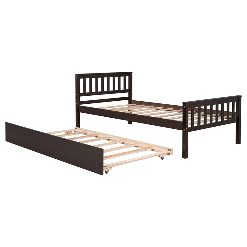 Twin Bed With Trundle, Platform Bed Frame With Headboard And Footboard, For Bedroom Small Living Space, No Box Spring Needed