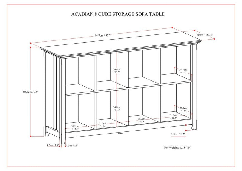 Acadian - 8 Cube Storage Sofa Table - Black