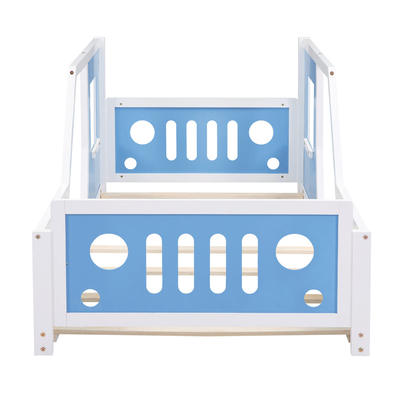 Twin Size Classic Car-Shaped Platform Bed with Wheels,Blue