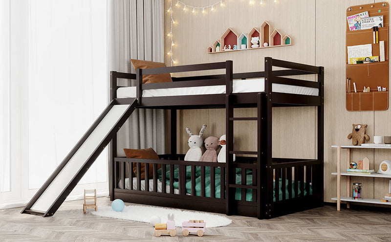 Twin Over Twin Bunk Bed with Slide and Ladder, Espresso（Old SKU:LP000009AAP）