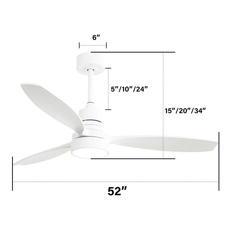 Wooden Ceiling Fan With 3 Solid Wood Blades Remote Control Reversible DC Motor With LED Light