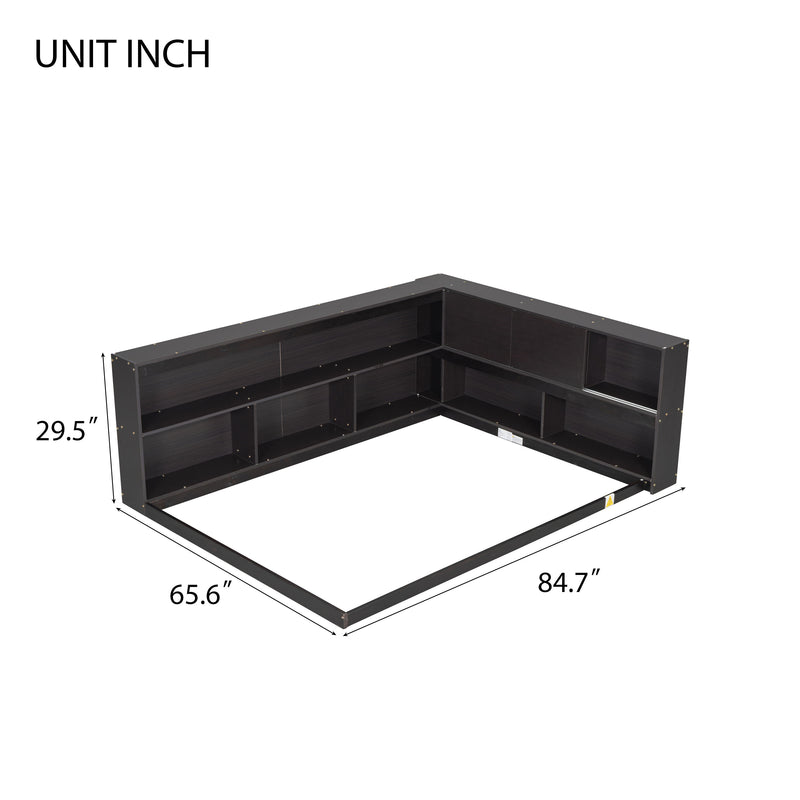 Floor Bed With L-Shaped Bookcases, Sliding Doors, Without Slats