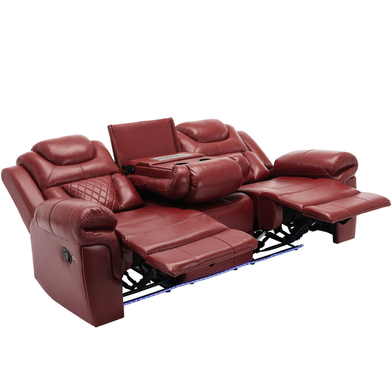 Home Theater Seating Manual Recliner Chair With Center Console And Led Light Strip For Living Room