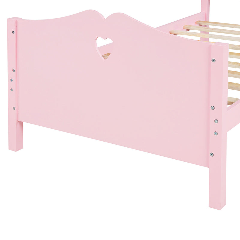 Twin Size Wood Platform Bed with Headboard,Footboard and Wood Slat Support  (Pink)