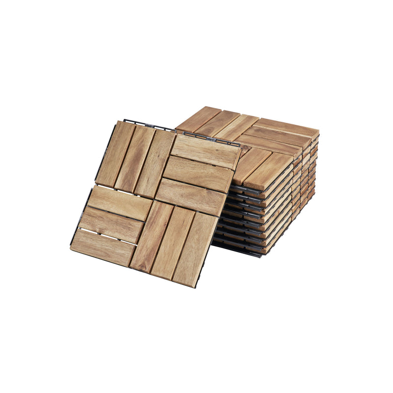 Interlocking Deck Tiles Checker Pattern, Square Acacia Hardwood Outdoor Flooring For Patio, Bancony, Pool Side