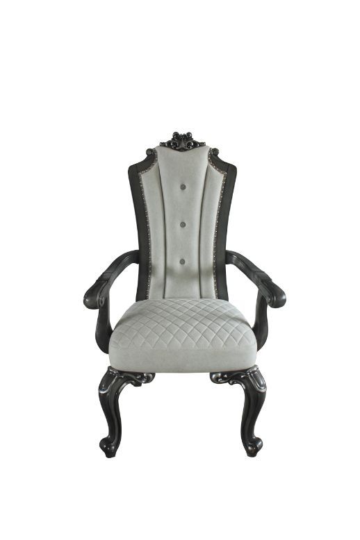 House - Delphine - Chair (Set of 2) - Two Tone Ivory Fabric, Beige PU & Charcoal Finish