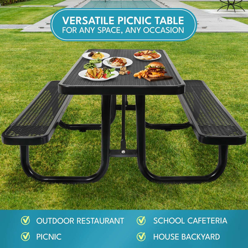 Outdoor Steel Picnic Rectangular Table With Umbrella Pole