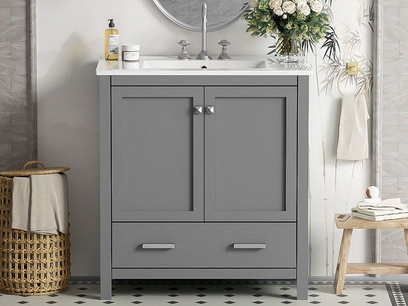 Bathroom Vanity With Single Sink, Combo Cabinet Undermount Sink, Bathroom Storage Cabinet With Two Doors And A Drawer, Soft Closing, Multifunctional Storage, Solid Wood Frame