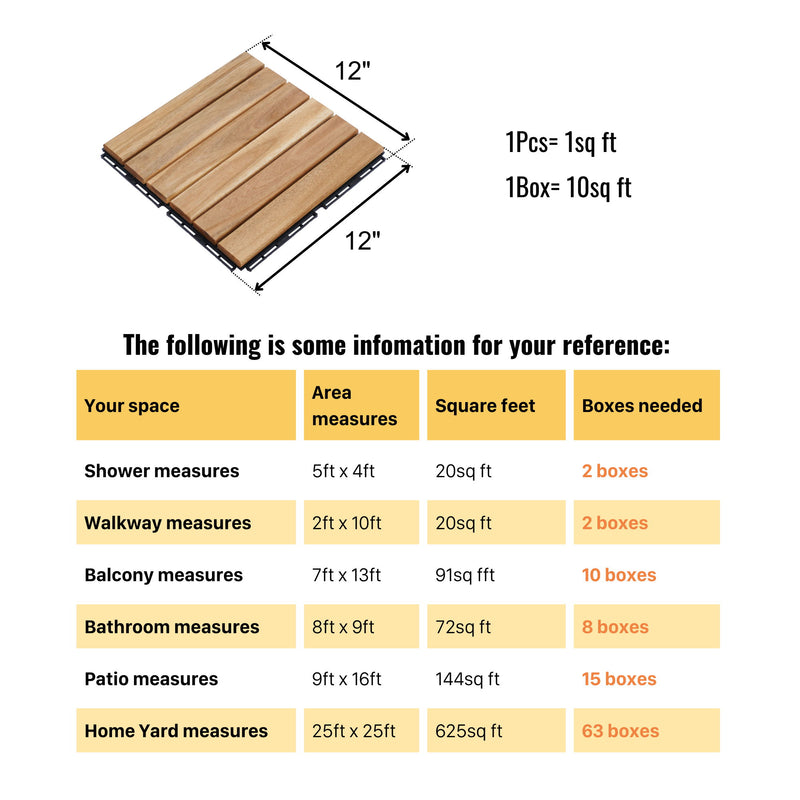 Interlocking Deck Tiles Striped Pattern, Square Acacia Hardwood Outdoor Flooring For Patio, Bancony, Pool Side